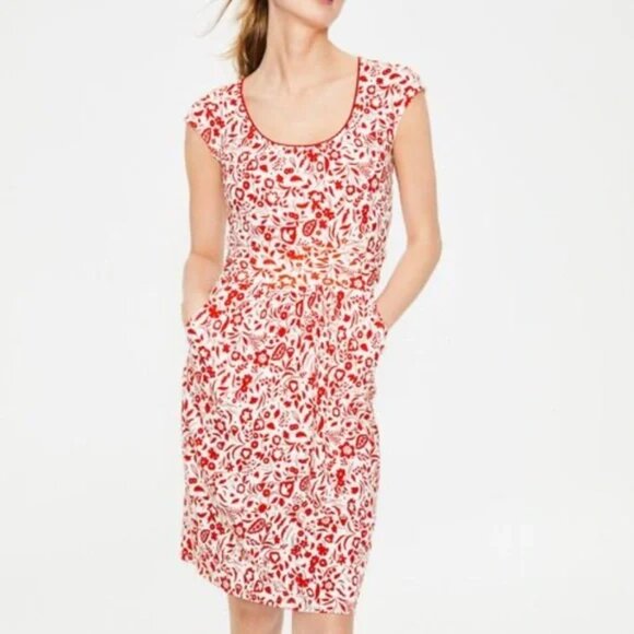 BODEN Petite 6P Orange Retro Floral Margot Dress - Picture 1 of 7